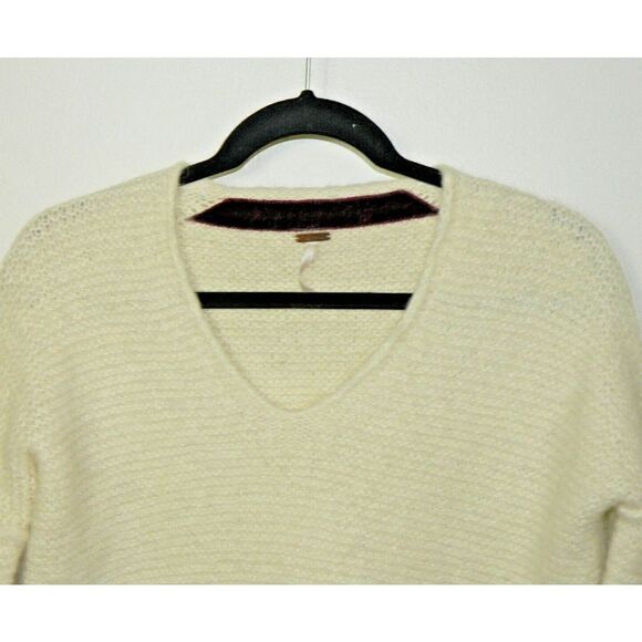 Free People Sweater Women Size Small Ivory Alpaca Blend V-Neck Oversized Cropped - Picture 4 of 8